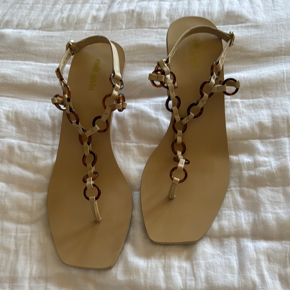 Cult Gaia Thong Sandals with Tortoise Shell Chain Detail